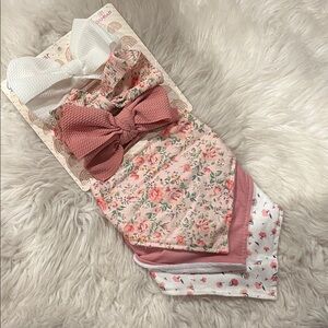 Somewhere over rainbow baby bib and headband set with floral and solid colors